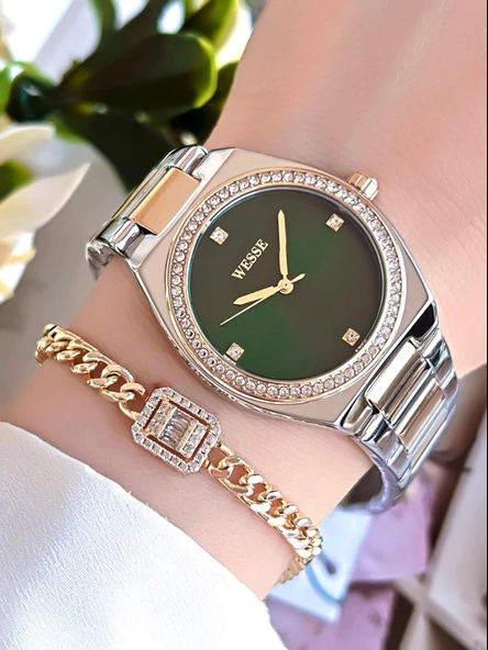 Wesse Elite Çelik Kordon Kararmaz Renk Atmaz Bayan Kol Saati 30Mt Suya Dayanıklı+Bileklik BWWL112405 ürün görseli