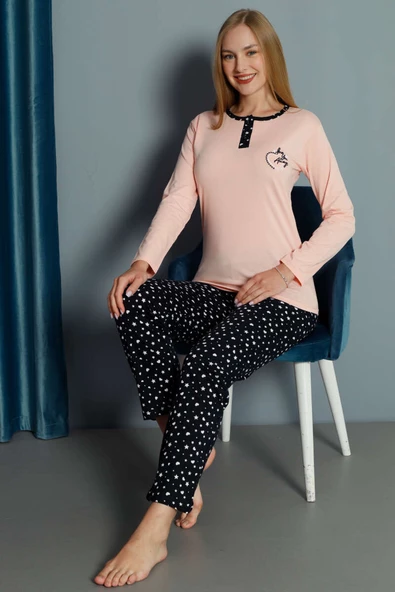 Kalp Nakışlı Pijama Takımı Yavru Ağzı