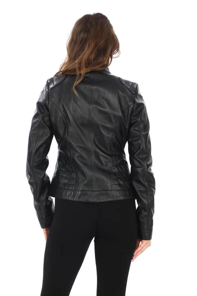 Omuzu Dikişli Spor Kesim Bayan Deri Ceket - 6