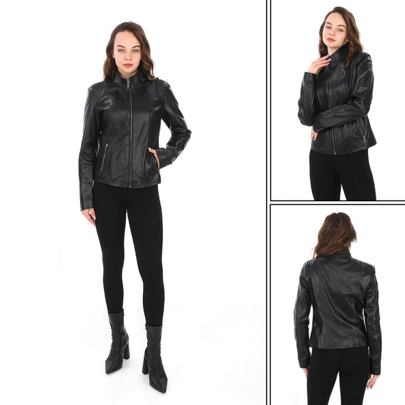 Spor Model Bayan Deri Ceket - 11