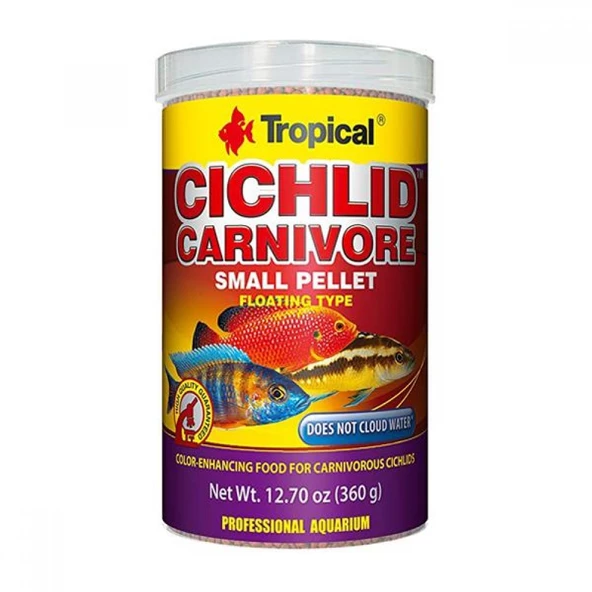 Tropical Cichlid Carnivore Small Pellet Balık Yemi 360 Gr. 1000 ml.