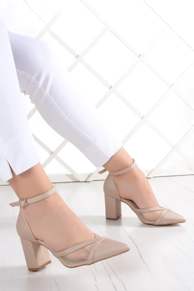 Erkan Saçmacı Millie Ten Saten Fileli Kalın Topuklu Abiye Ayakkabı - 2