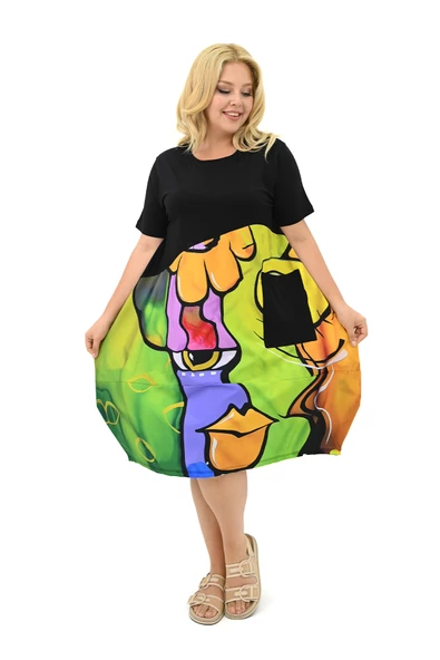 Kadın Büyük Beden Dijital Baskı Detaylı Elbise 5255-25 - 3