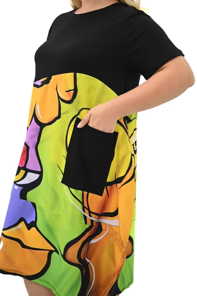 Kadın Büyük Beden Dijital Baskı Detaylı Elbise 5255-25 - 6