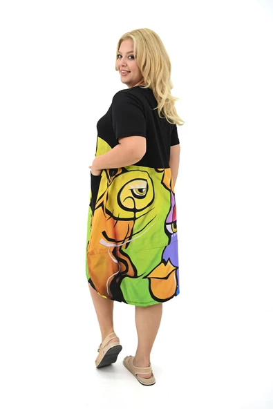 Kadın Büyük Beden Dijital Baskı Detaylı Elbise 5255-25 - 5