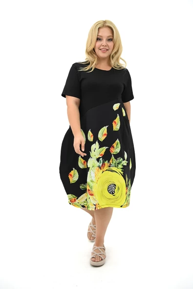 Kadın Büyük Beden Dijital Baskı Detaylı Elbise 5254-25 - 4