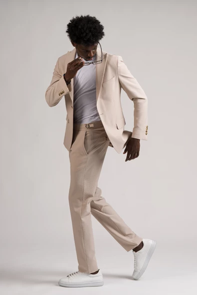 Adimo Slimfit Sivri Yaka Yarım Astarlı Çift Yırtmaçlı Likralı Jogger Takım Elbise - 3