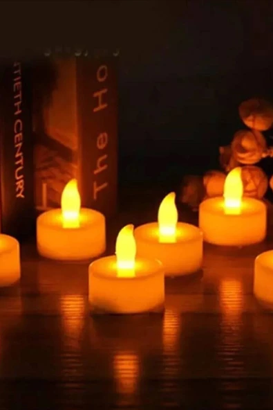 12 Adet Sarı Işıklı Led Mum El Mumu Tealight Piller Dahil Kullanıma Hazır - 5