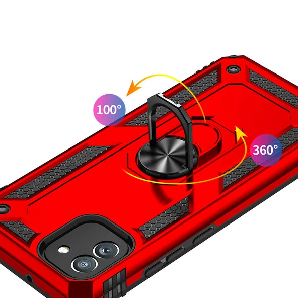Samsung Galaxy A03 Kılıf Vega Tank Sert Yüzüklü Standlı Zırh Koruma Kapak - Resim 4