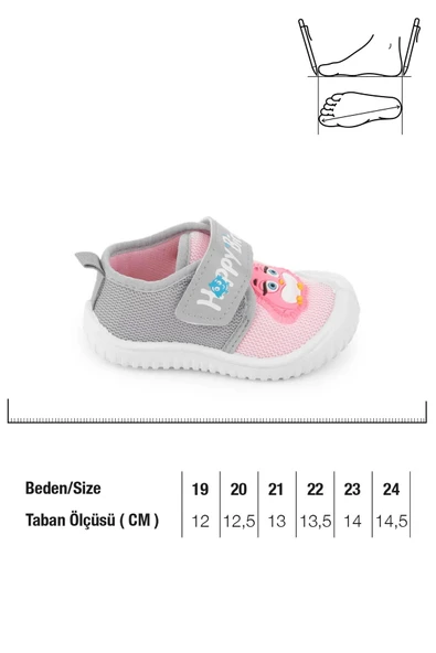 Gezer Yazlık Kız Çocuk Keten Happy Bird Cırt Cırtlı Ayarlanabilir Ayakkabı Gri Pembe - 5