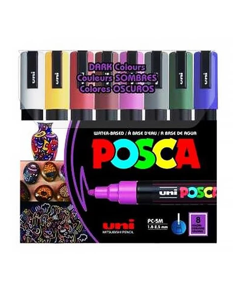 Uni Posca Su Bazlı Marker Seti 8li Koyu Renkler 1.8 2.5mm PC5M