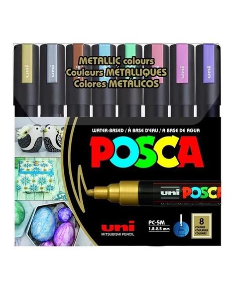 Uni Posca Su Bazlı Marker Seti 8li Metalik Renkler 1.8 2.5mm PC5M