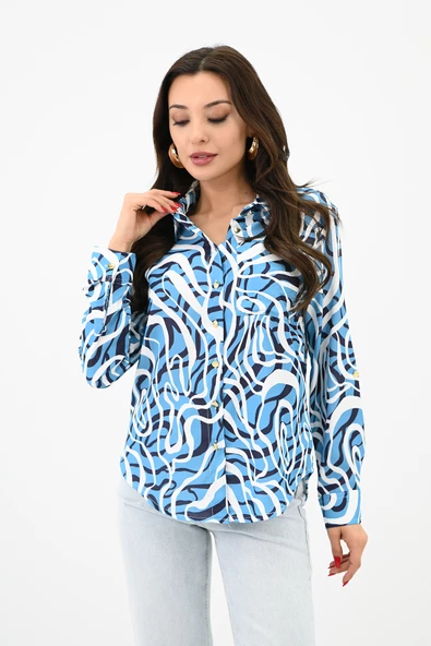 Kadın Desenli Klasik Gömlek 1753-24 - 6