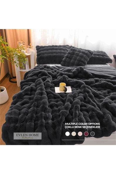 Evlen Home Collection Kürk Yorgan Tek Kişilik Dolgulu Peluş Yumuşak Wellsoft Çift Taraflı Yatak Örtüsü 2 Parça Set Loria - 7