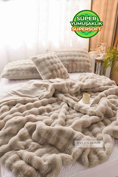 Evlen Home Collection Kürk Yorgan Tek Kişilik Dolgulu Peluş Yumuşak Wellsoft Çift Taraflı Yatak Örtüsü 2 Parça Set Loria - 8