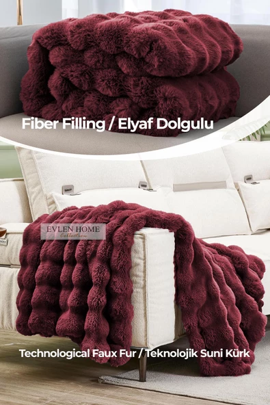 Evlen Home Collection Kürk Yorgan Çift Kişilik Dolgulu Peluş Yumuşak Wellsoft Çift Taraflı Yatak Örtüsü 3 Parça Set Loria - 12