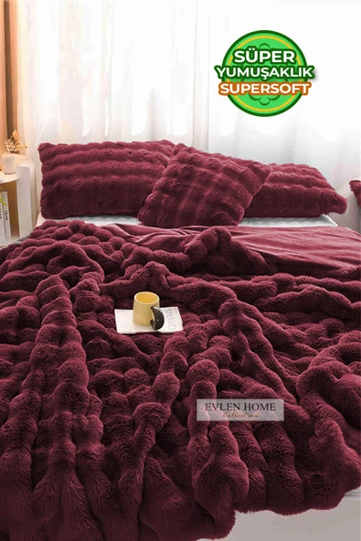 Evlen Home Collection Kürk Yorgan Çift Kişilik Dolgulu Peluş Yumuşak Wellsoft Çift Taraflı Yatak Örtüsü 3 Parça Set Loria - 8