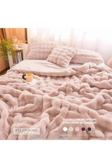 Evlen Home Collection Kürk Yorgan Çift Kişilik Dolgulu Peluş Yumuşak Wellsoft Çift Taraflı Yatak Örtüsü 3 Parça Set Loria - 7