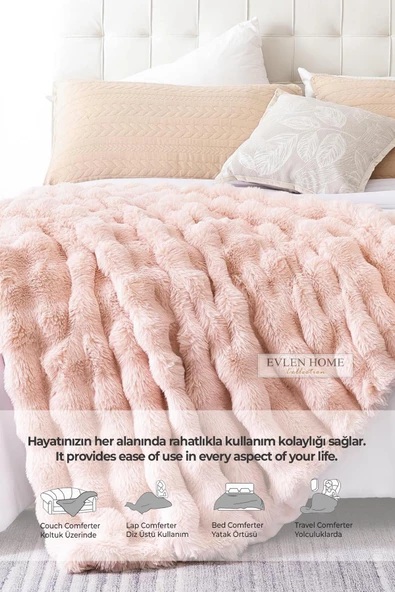 Evlen Home Collection Kürk Yorgan Çift Kişilik Dolgulu Peluş Yumuşak Wellsoft Çift Taraflı Yatak Örtüsü 3 Parça Set Loria - 4