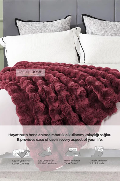 Evlen Home Collection Kürk Yorgan Çift Kişilik Dolgulu Peluş Yumuşak Wellsoft Çift Taraflı Yatak Örtüsü 3 Parça Set Loria - 11