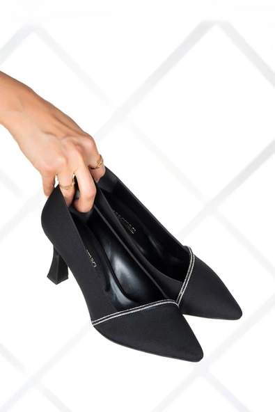 Erkan Saçmacı Darla Siyah Krep Taşlı Abiye Ayakkabı - 4