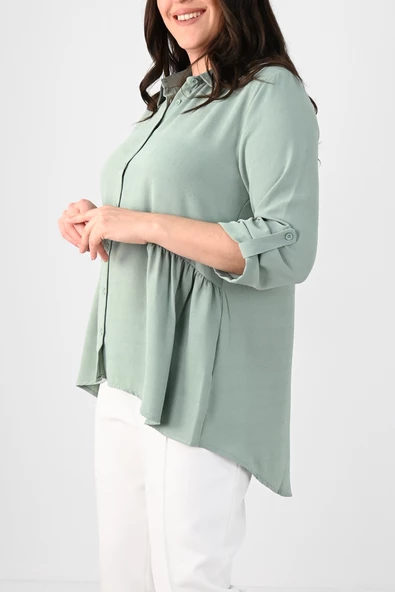 Kadın Büyük Beden Fırfır Detaylı Gömlek 1720-24 - 11