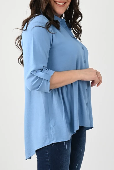 Kadın Büyük Beden Fırfır Detaylı Gömlek 1720-24 - 3