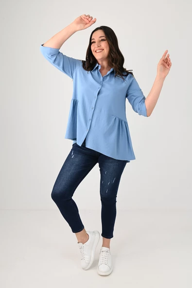 Kadın Büyük Beden Fırfır Detaylı Gömlek 1720-24 - 2