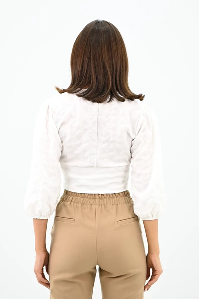 Kadın Balon Kol Detaylı Crop Gömlek 1719-25 - 5