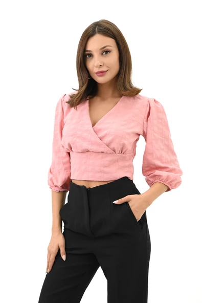 Kadın Balon Kol Detaylı Crop Gömlek 1719-25 - 8