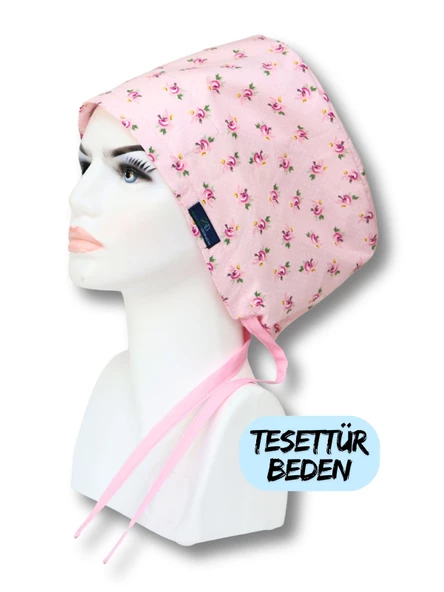 Tesettür Beden Toz Pembe Noktalı Güller Cerrahi Bone Doktor Hemşire Sağlıkçı Hastane Bonesi