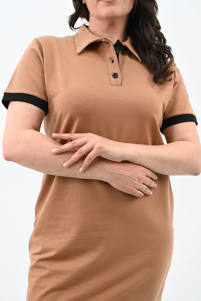 Kadın Büyük Beden Gömlek Yaka Kısa Kollu Elbise 5219-24 - 10