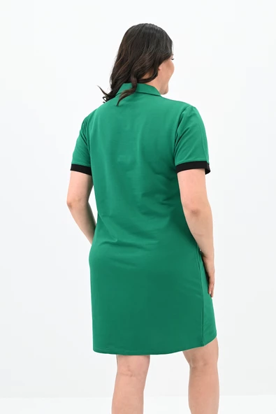 Kadın Büyük Beden Gömlek Yaka Kısa Kollu Elbise 5219-24 - 12