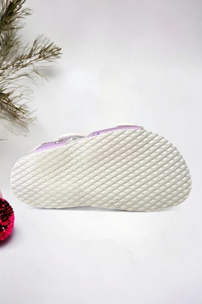 Lila Desenli Tokalı Kız Çoçuk Sandalet - 4