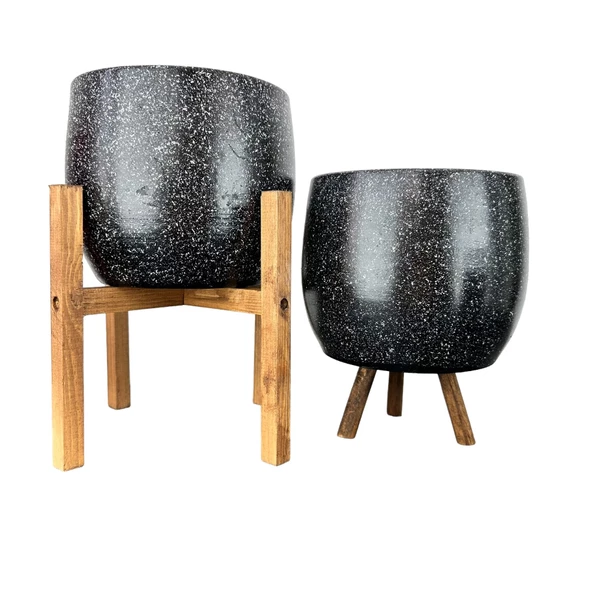 Bitki Tasarımı Siyah Granit Toprak Saksı Saksılık Salon Çiçeklik İkili Set 3 Ayaklı- 4 Ayaklı- 19 CM ürün görseli