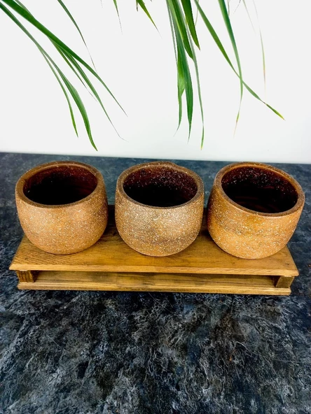 Bitki Tasarımı Ev dekorasyon Aksesuar Kahverengi Granit Efektli Düz Toprak Saksı Üçlü Ahşap Tabanlı Çiçeklik Saksı Saksılık - Resim 6
