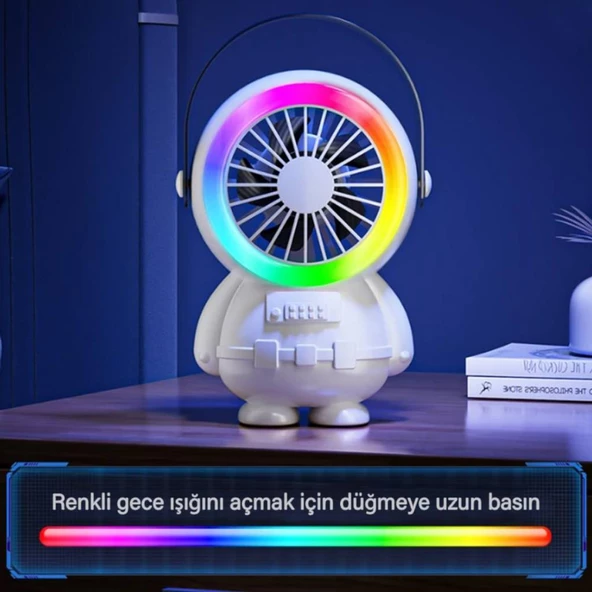Polham 1500mAh Şarjlı RGB Işıklı Taşınabilir Süper Hızlı Serinletici Vantilatör, Masaüstü El Fanı - 4