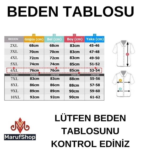 Erkek Büyük Beden 118-191 Kilo Arası İçin Uygun Kısa Kollu Cepsiz Viscon Gömlek - 4