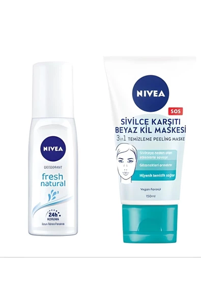 Nivea Kadın Pump Sprey Deodorant + Sivilce Karşıtı 3'ü 1 Arada Beyaz Kil Maskesi 150 ml