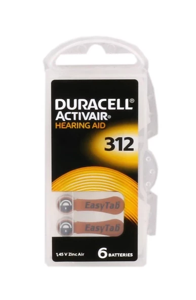 Duracell 312 Numara Düğme Kulaklık Pili İşitme Cihazı İçin 6'lı Paket ürün görseli 1
