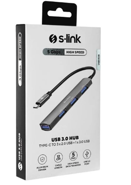 S-link SW-U324 3-USB2.0, 1-USB3.0 Type-C Metal USB Hub ürün görseli 1