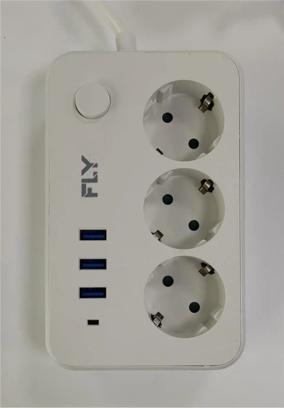 Fly 3406-01 3lü Anahtarlı 2.1A 3Usb Şarj Çıkışı 2mt Anahtarlı  Akım Korumalı Priz Çocuk Koruması - Resim 2