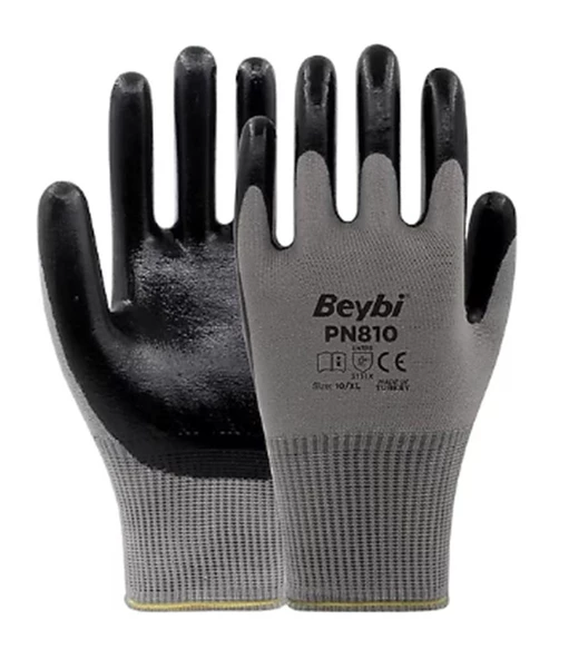 Beybi Nitril Poly Pn810 Gri-Siyah 12li Eldiven ürün görseli 1