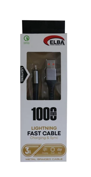 Elba Elb27-IOS 1Mt  iPhone Lightning 3A Hızlı Şarj Hasırlı Şarj Kablosu Beyaz ürün görseli 1