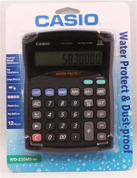 Casio WD-220MS-BU 12 Hane Suya-Toza Dayanıklı Masa Üstü Hesap Makinesi ürün görseli 1