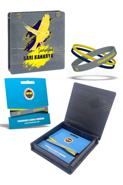 Fenerbahçe Orijinal Lisanslı 2'li Silikon Bileklik Kanarya Baskılı Hediyelik Ahşap Kutulu