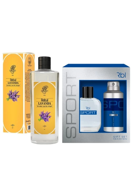 Rebul Sport Set Parfüm 100 ml + Deodorant Spray 150 ml + Lavanda Kolonya Cam Şişe 250 ML Özel Set