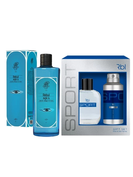 Rebul Sport Set Parfüm 100 ml + Deodorant Spray 150 ml + Aqua  Kolonya Cam Şişe 250 ML Özel Set