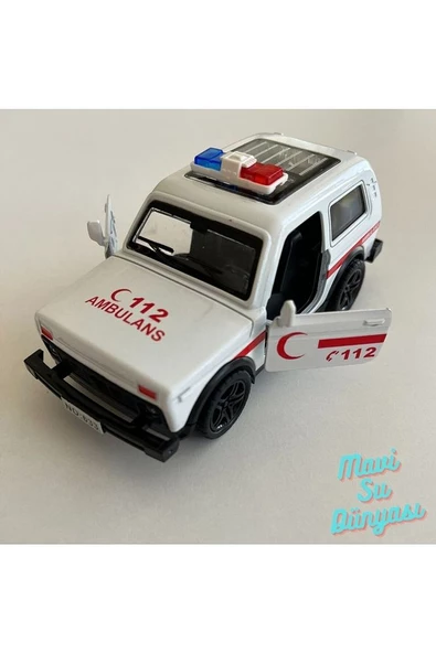 Çek Bırak Araba Küçük Boy Çelik Beyaz 112 Ambulans Arabası 1:36 - Mavi Su Dünyası