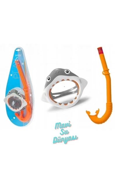 Köpek Balığı Full Face Maske Şnorkel Seti - Mavi Su Dünyası